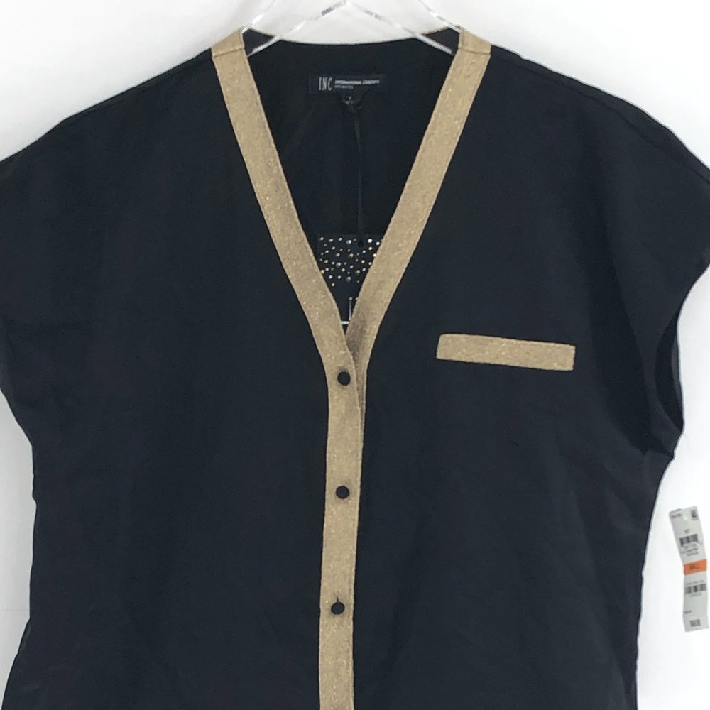 NWT INC Metallic Trim Pajama Top #AE15 - Picture 3 of 9